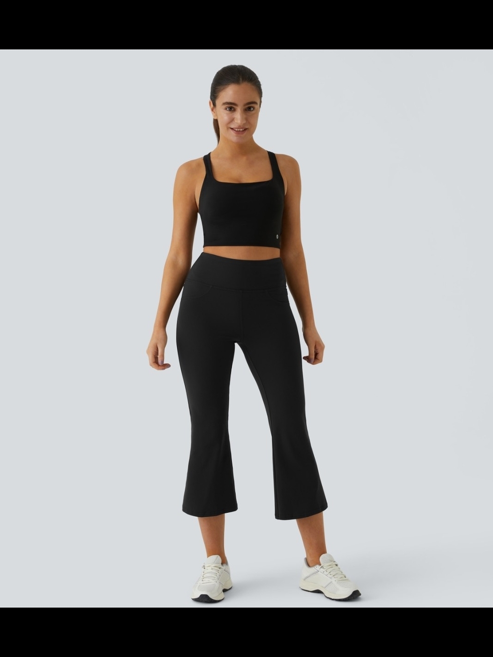 HALARA Black High-Rise Flare Crop Pants
